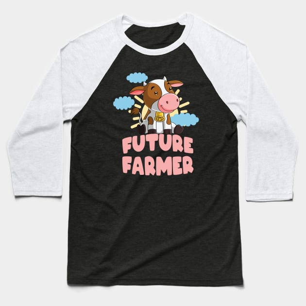 Future Farmer cute Cow Farm Kids Baseball T-Shirt by Foxxy Merch